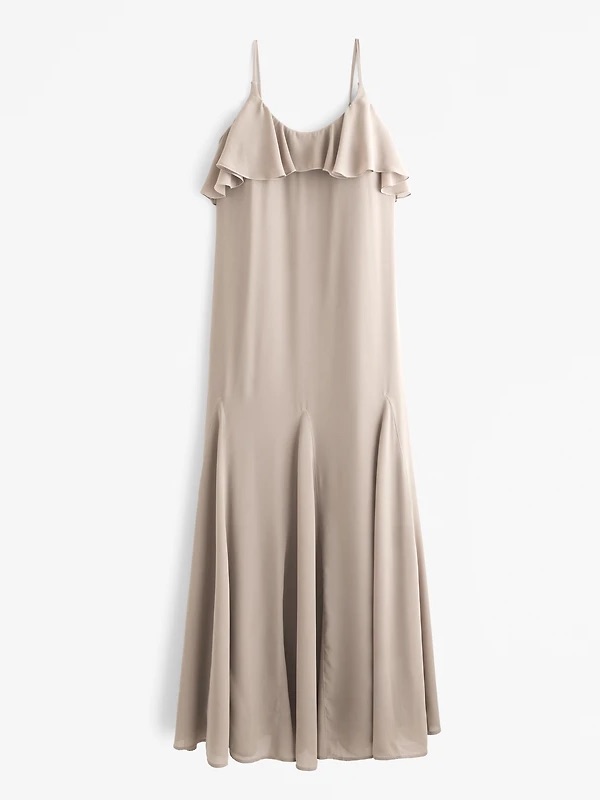 Abercrombie & Fitch Ruffle Maxi Dress Size Medium Taupe Tan Flowy Sleeveless